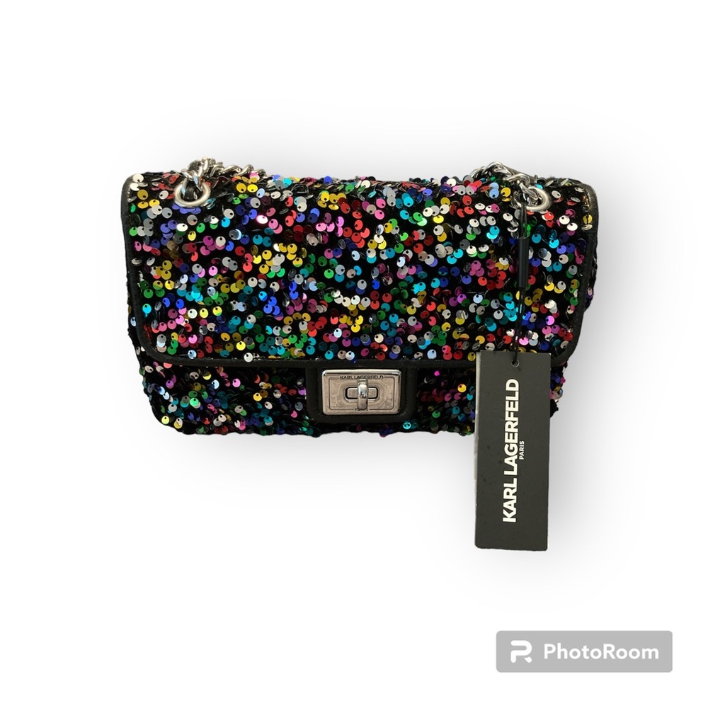 Black brand new Karl Lagerfeld handbag with multiple color sequences